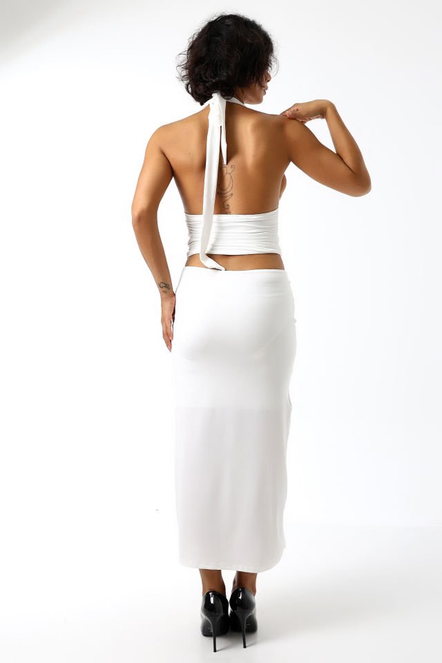 ÖN DRAPELİ UZUN ETEK 82 CM /ÖN BÜZGÜLÜ ETEK / DRAPED LONG SKIRT XL - BEYAZ