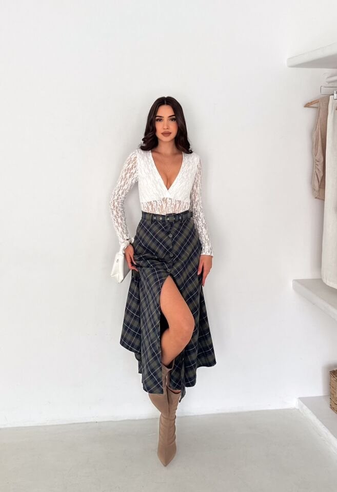 Kadın Önden Düğmeli Ekose Desenli Klasik Kesim Çan Etek 2608 XL - EKOSE DESENLİ 4