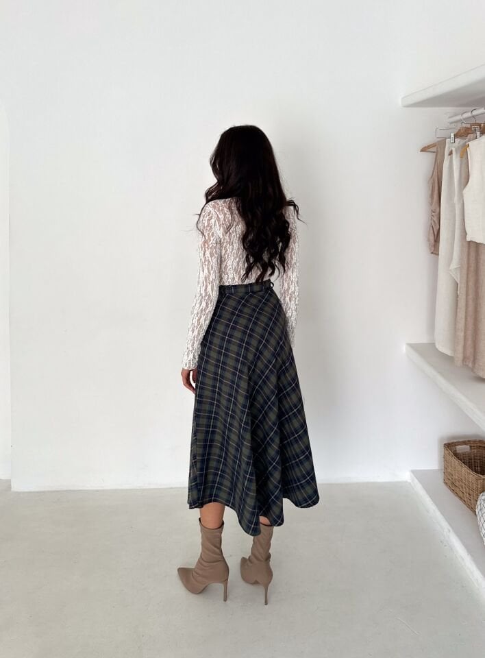 Kadın Önden Düğmeli Ekose Desenli Klasik Kesim Çan Etek 2608 XL - EKOSE DESENLİ 4