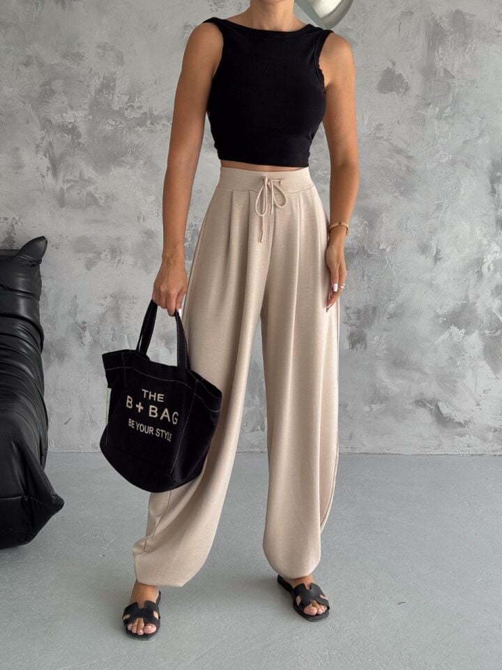 KADIN ŞALVAR PANTOLON 4 MEVSİM KULLANILABİLİR /ŞALVAR PANTOLON M - BEJ