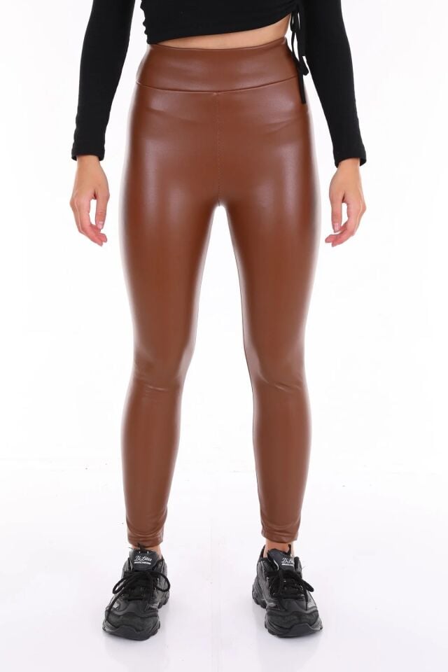 Kadın Suni Deri Tayt XL - TABA