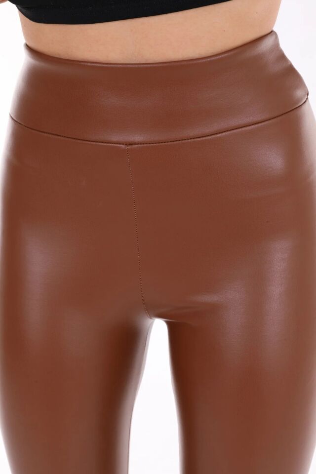 Kadın Suni Deri Tayt XL - TABA