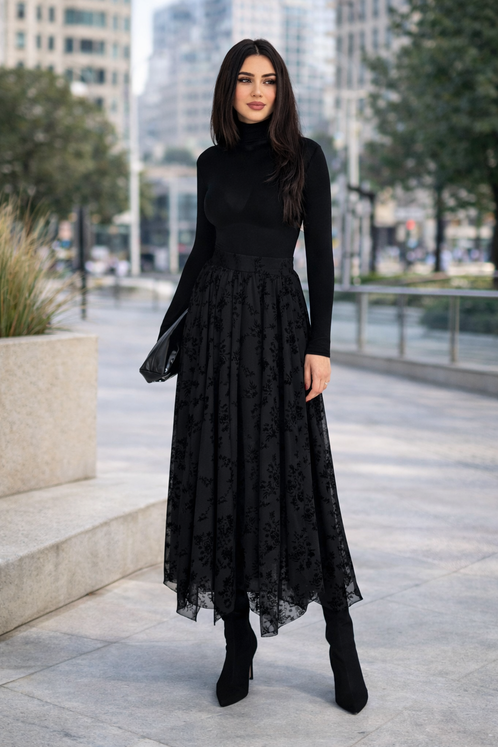 Kadın Günlük ve Tesettüre Uygun Uzun Basklı ve Likralı Uzun Tül Etek 2611