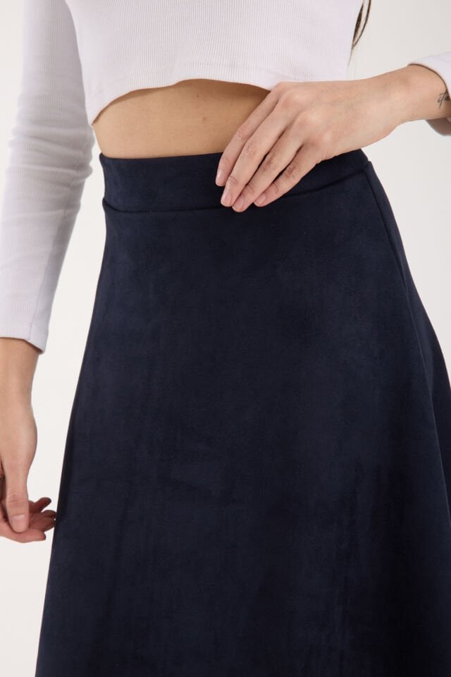 UZUN SÜET ETEK - 90 CM TAM BOY KLOŞ SÜET ETEK S - LACİVERT