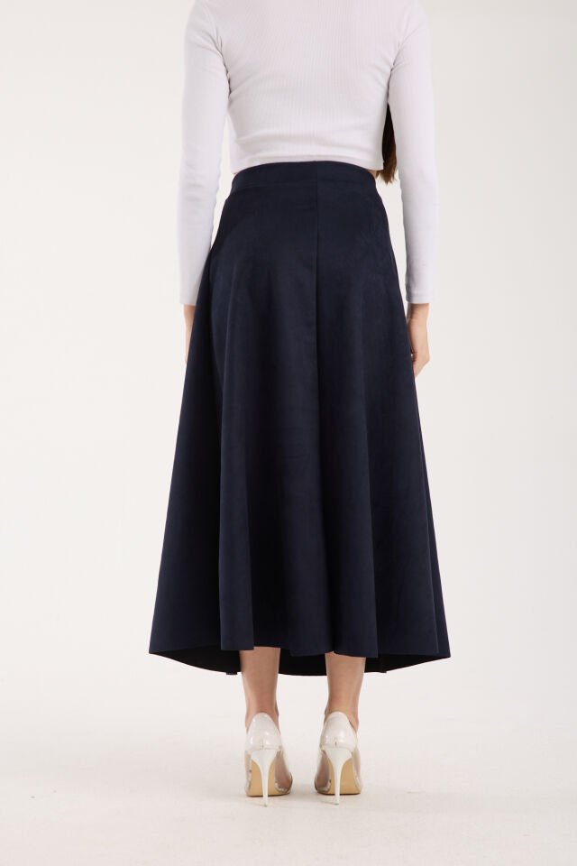 Kadın 90cm Uzun Tam Boy Kloş  Süet Etek 2426 S - LACİVERT