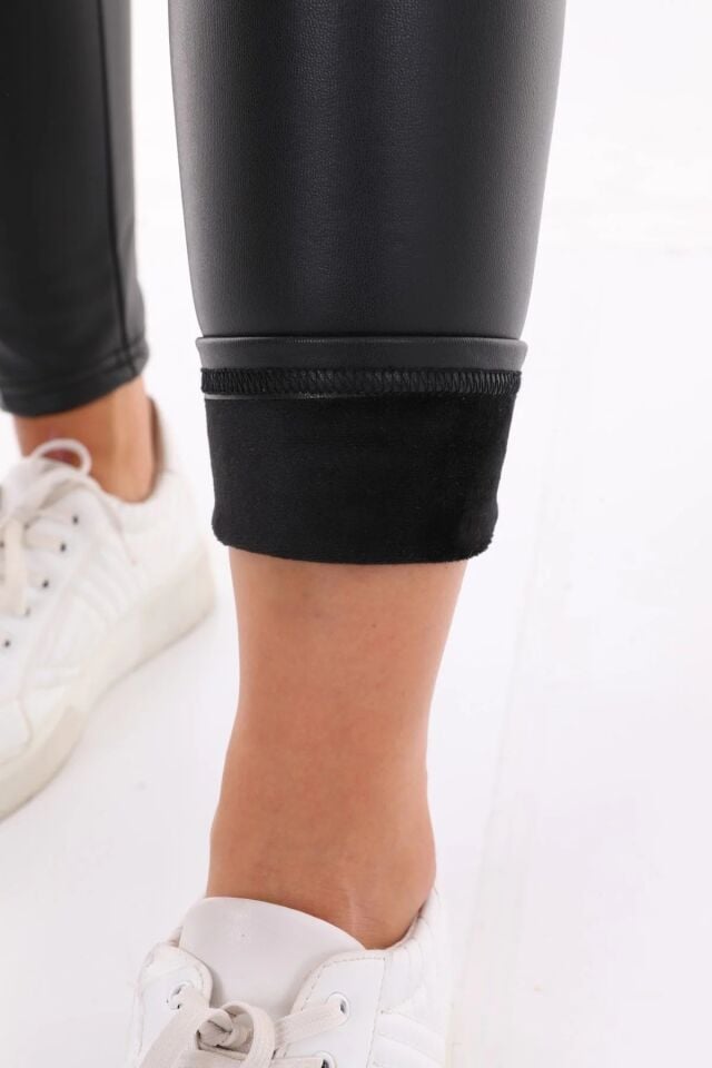 Kadın Suni Deri Tayt XL - SİYAH