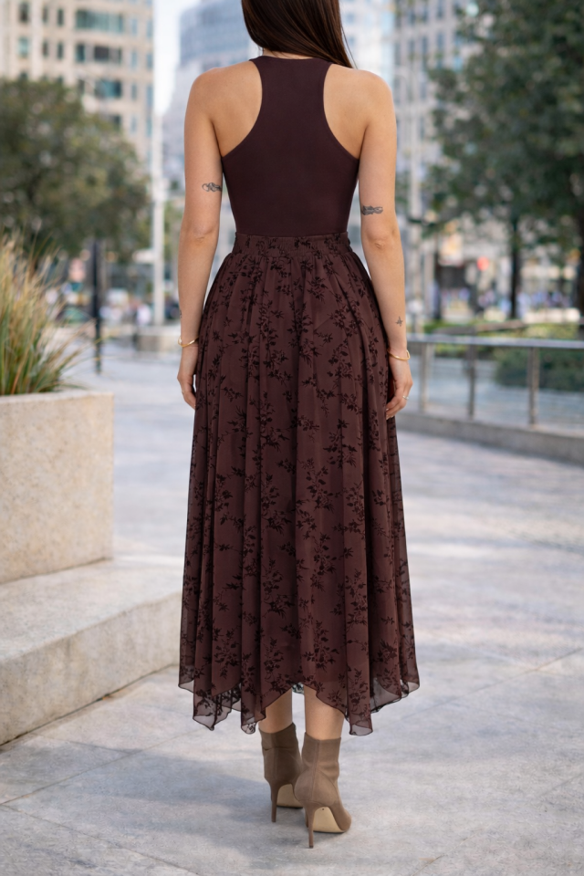 Kadın Günlük ve Tesettüre Uygun Uzun Basklı ve Likralı Uzun Tül Etek 2611 L - KAHVERENGİ