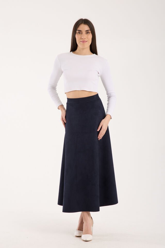 UZUN SÜET ETEK - 90 CM TAM BOY KLOŞ SÜET ETEK XL - LACİVERT