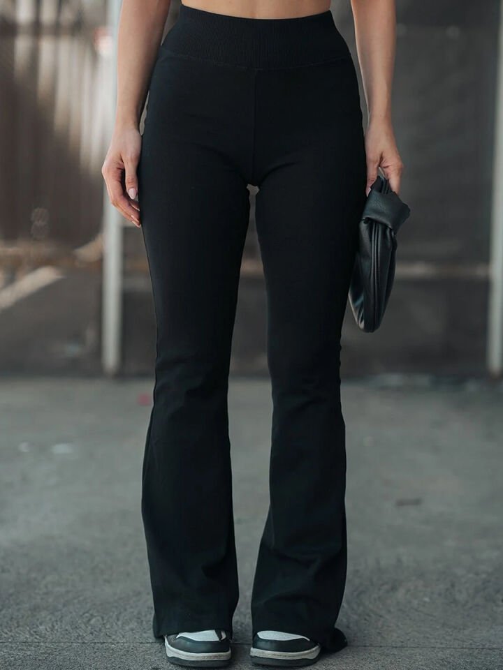 Kadın  İspanyol Paça Tayt Pantolon GENİŞ KEMER RİBANALI 2440 XL - SİYAH