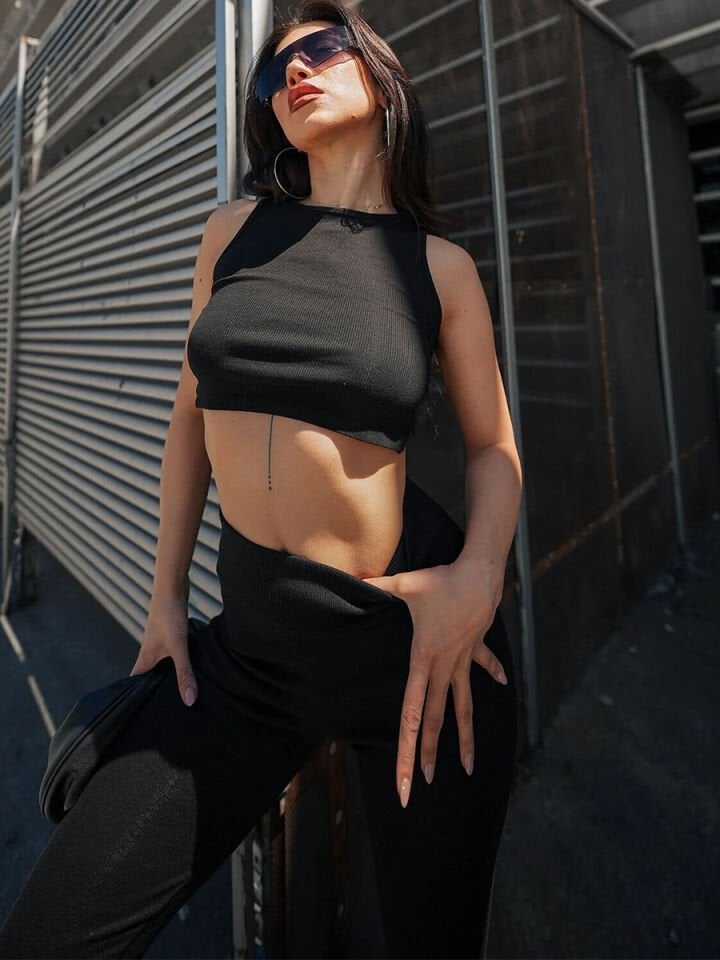 Kadın  İspanyol Paça Tayt Pantolon GENİŞ KEMER RİBANALI 2440 XL - SİYAH