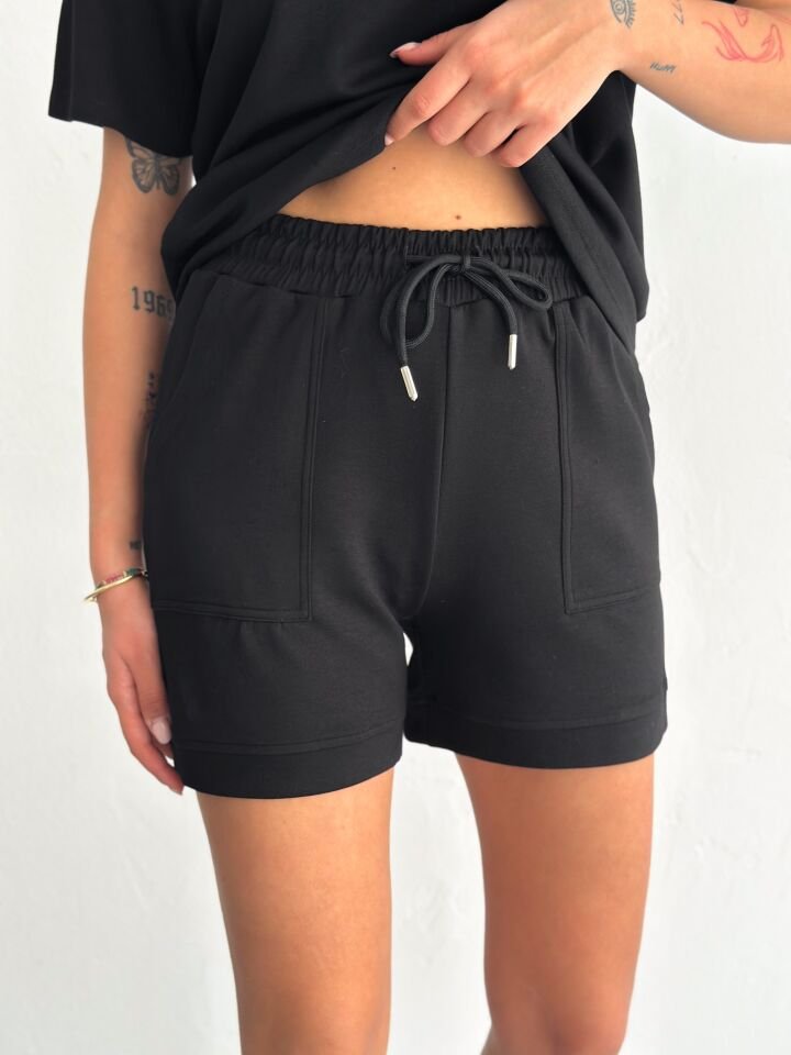 Kadın Tavşan NakışlıGünlük Kullanıma Uygun Şortlu Takım 2463 S - SİYAH