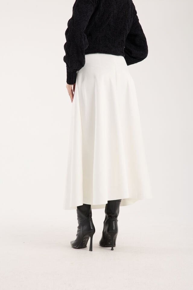 Kadın 90cm Uzun Tam Boy Kloş  Süet Etek 2426 S - BEYAZ