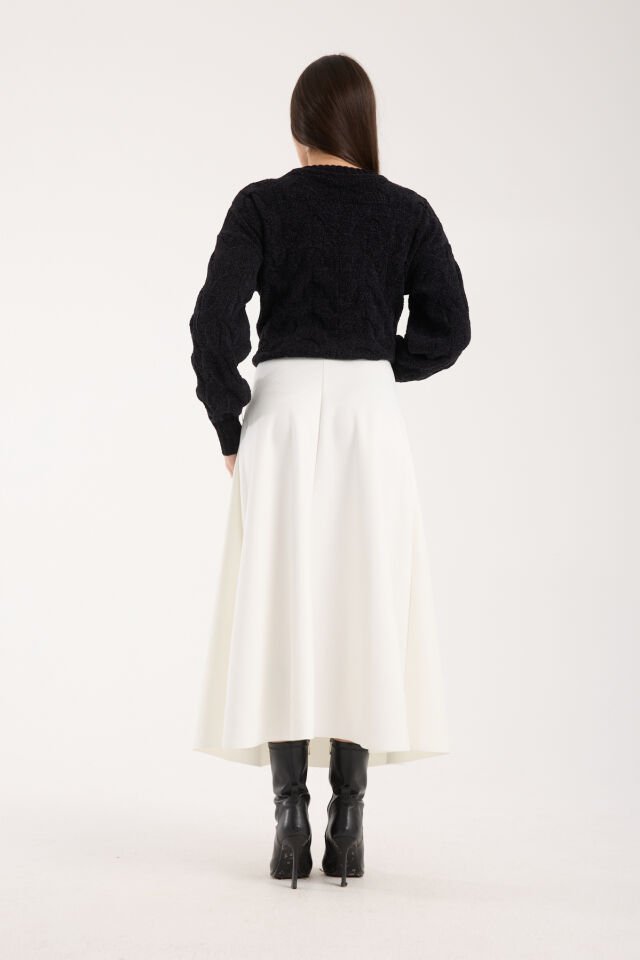 Kadın 90cm Uzun Tam Boy Kloş  Süet Etek 2426 S - BEYAZ