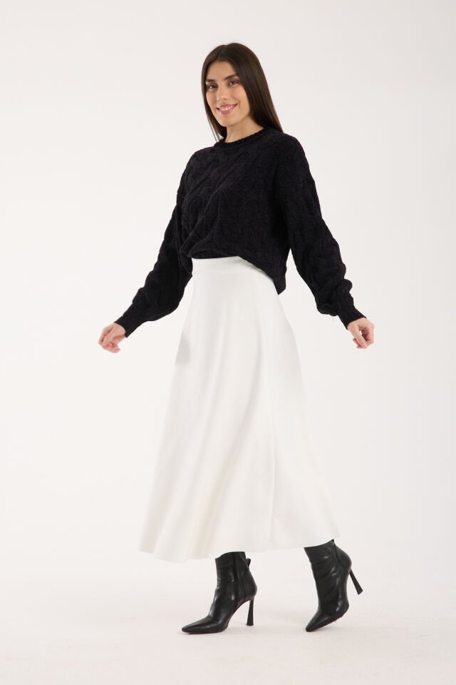 UZUN SÜET ETEK - 90 CM TAM BOY KLOŞ SÜET ETEK XL - BEYAZ