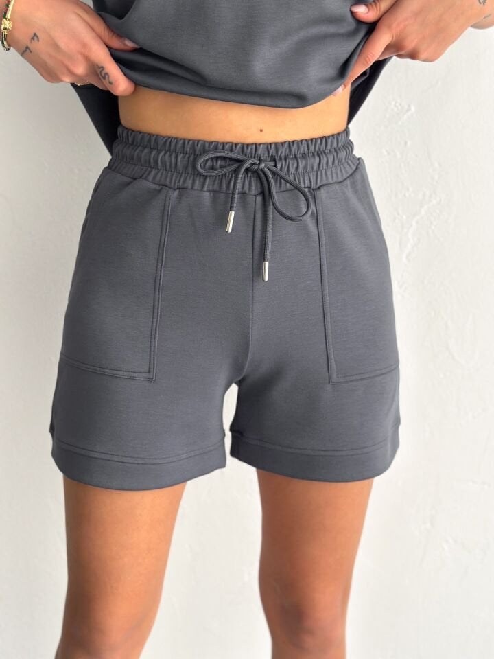 Kadın Tavşan NakışlıGünlük Kullanıma Uygun Şortlu Takım 2463 S - KOYU GRİ