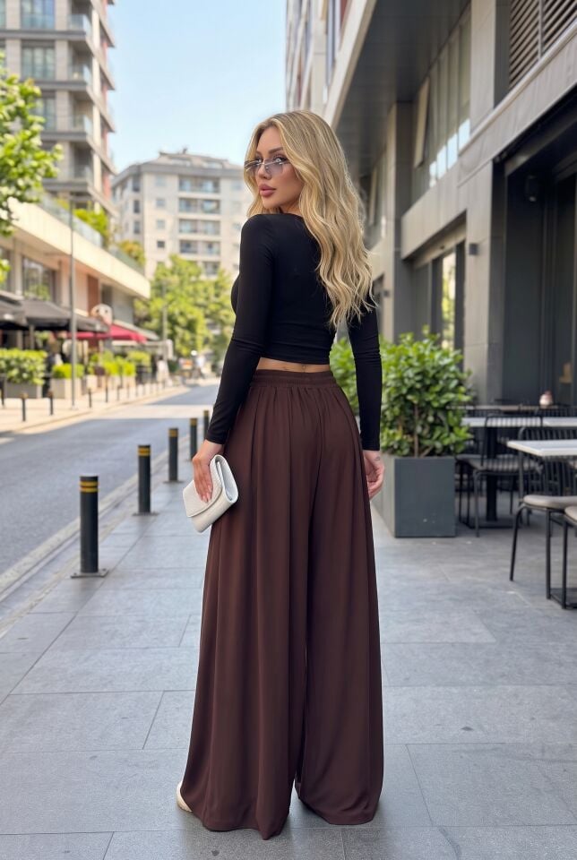 Etek Pantolon / Günlük Şık Dökümlü Salaş Pantolon -2710 KAHVE - XL-2XL