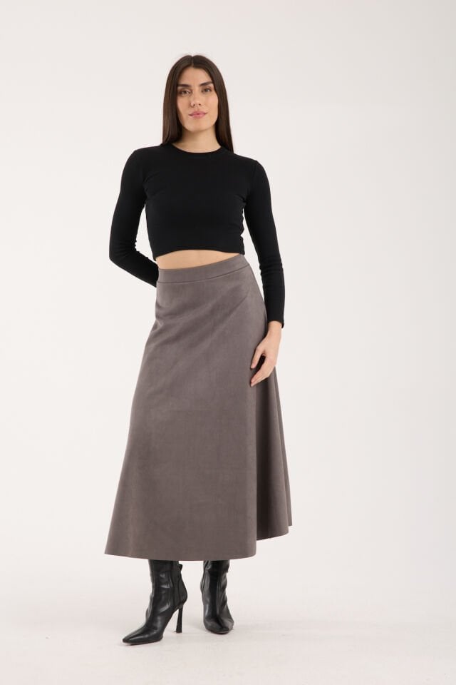 UZUN SÜET ETEK - 90 CM TAM BOY KLOŞ SÜET ETEK XL - GRİ