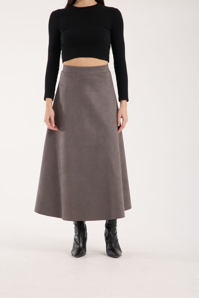 UZUN SÜET ETEK - 90 CM TAM BOY KLOŞ SÜET ETEK XL - GRİ