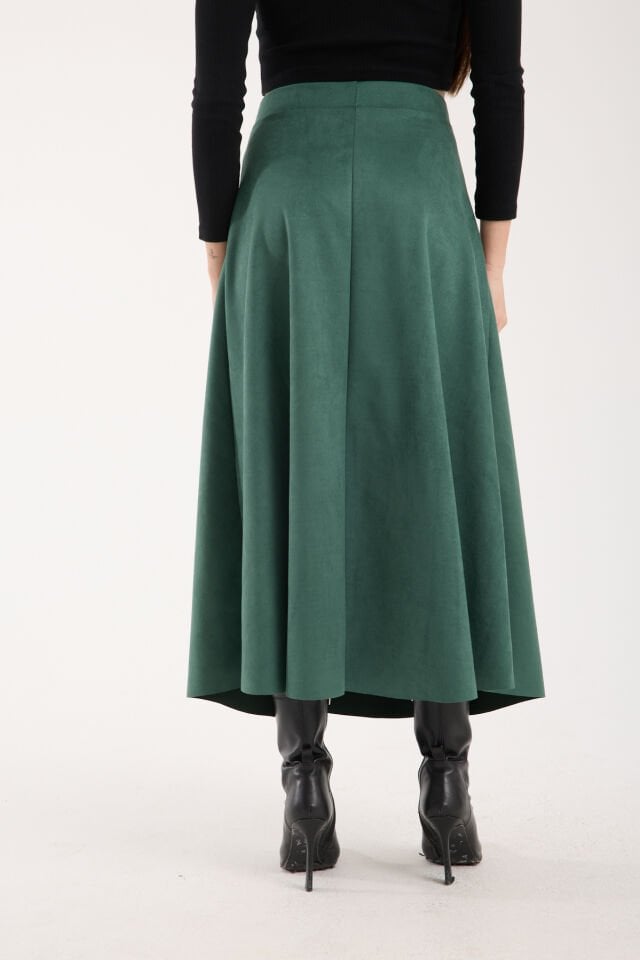 UZUN SÜET ETEK - 90 CM TAM BOY KLOŞ SÜET ETEK M - YEŞİL