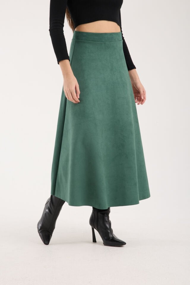 UZUN SÜET ETEK - 90 CM TAM BOY KLOŞ SÜET ETEK XL - YEŞİL