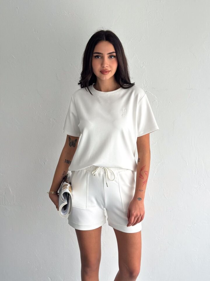 Kadın Tavşan NakışlıGünlük Kullanıma Uygun Şortlu Takım 2463 S - BEYAZ