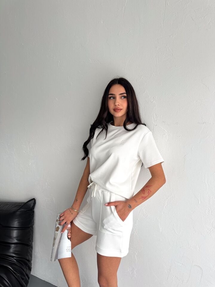 Kadın Tavşan NakışlıGünlük Kullanıma Uygun Şortlu Takım 2463 S - BEYAZ