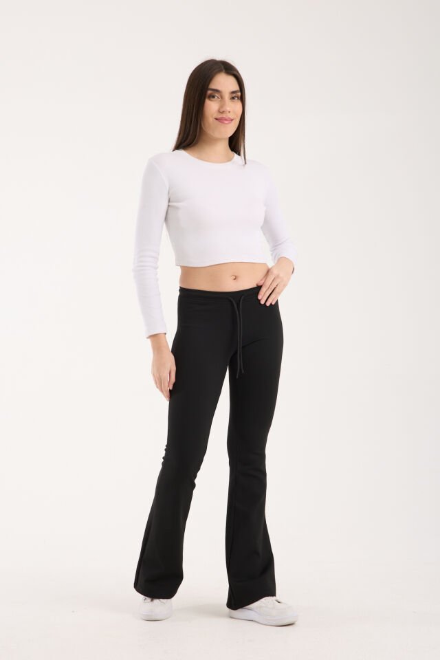 Kadın Düşük Bel Bağcıklı İspanyol Pantolon -WM1516 XS