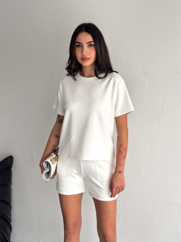 Kadın Tavşan NakışlıGünlük Kullanıma Uygun Şortlu Takım 2463 XL - BEYAZ