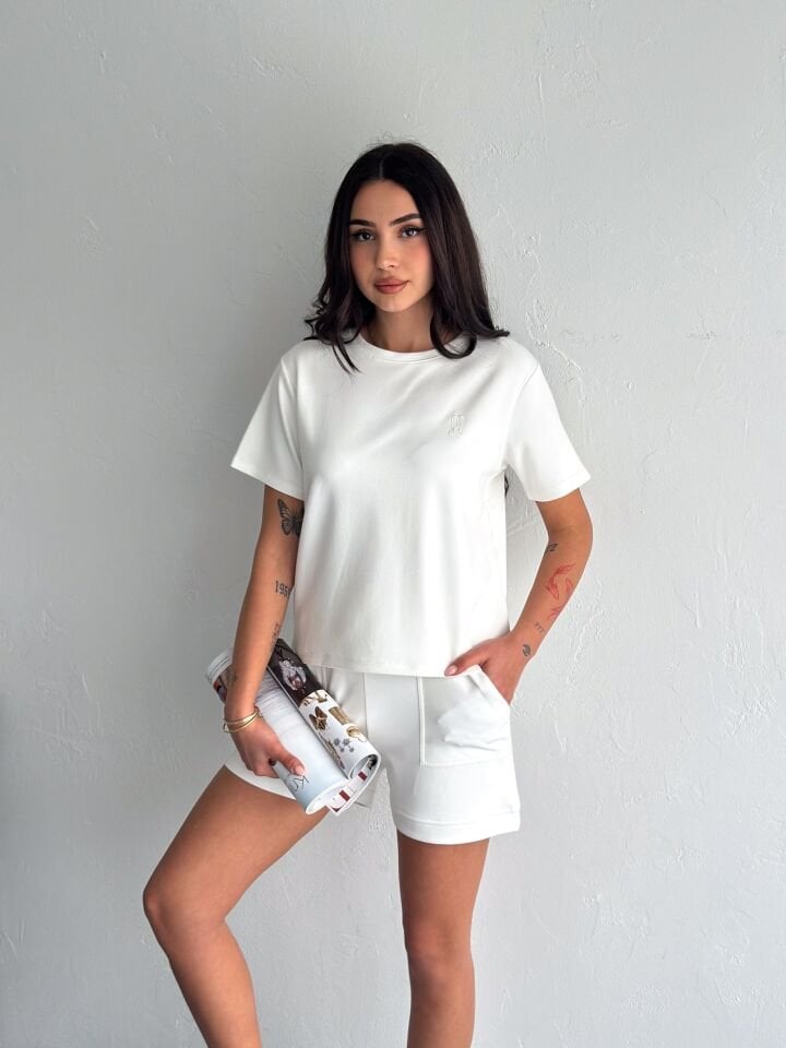 Kadın Tavşan NakışlıGünlük Kullanıma Uygun Şortlu Takım 2463 XL - BEYAZ