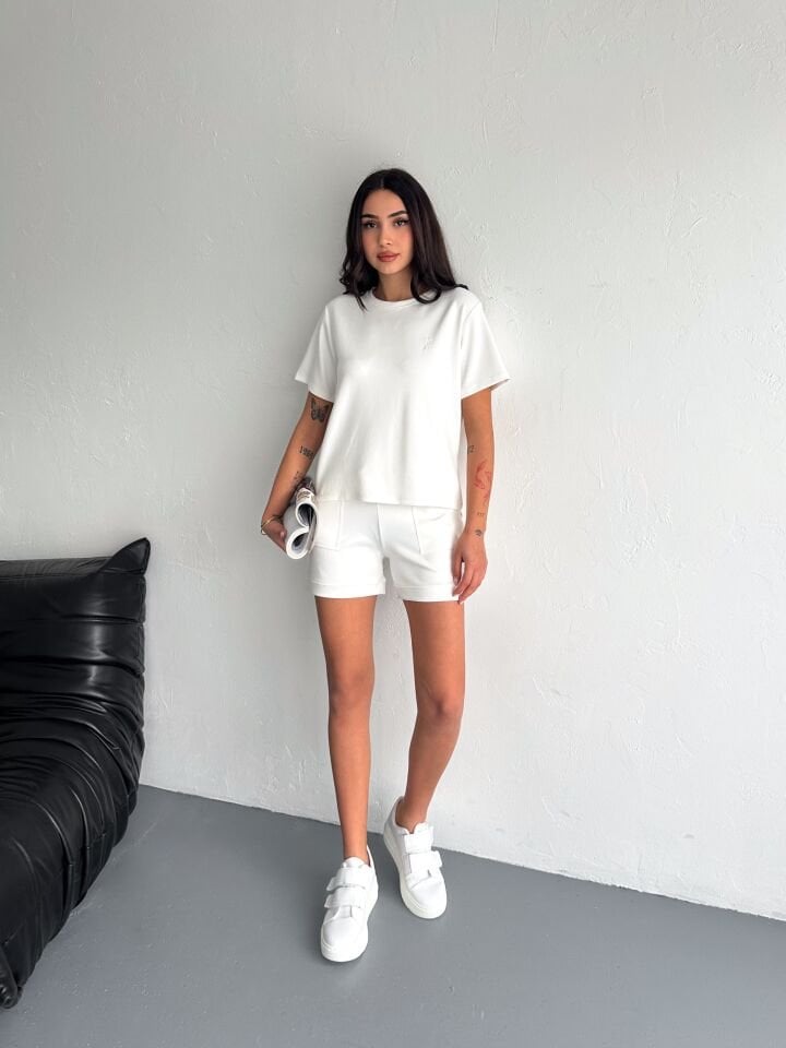 Kadın Tavşan NakışlıGünlük Kullanıma Uygun Şortlu Takım 2463 XL - BEYAZ