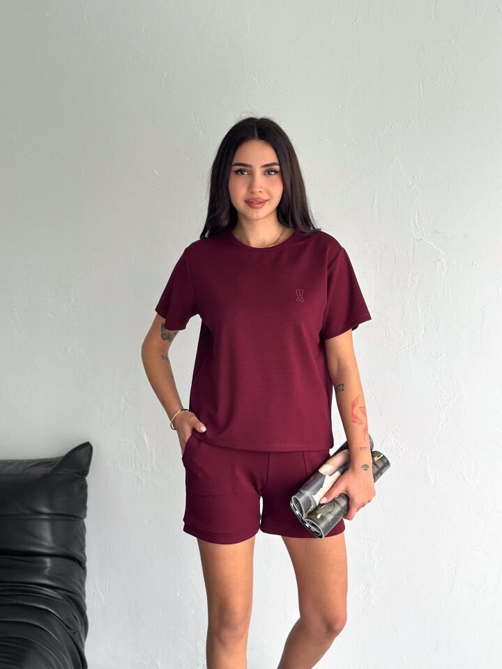 Kadın Tavşan NakışlıGünlük Kullanıma Uygun Şortlu Takım 2463 S - BORDO