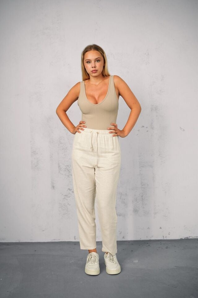 Kadın Yazlık Günlük ve Spor Keten Kumaş Panton Test XL - SİYAH