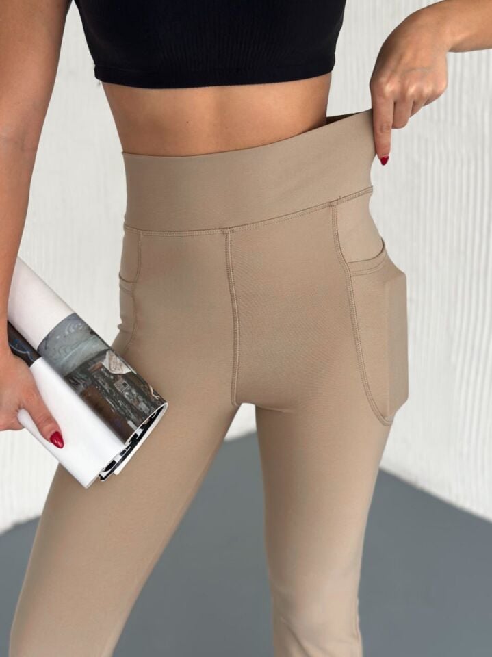 Kadın Günlük ve Spor İspanyol Tayt Pantolon S - BEJ