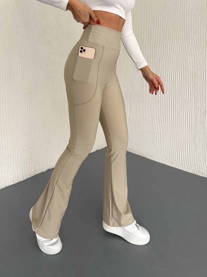Kadın Günlük ve Spor İspanyol Tayt Pantolon S - BEJ