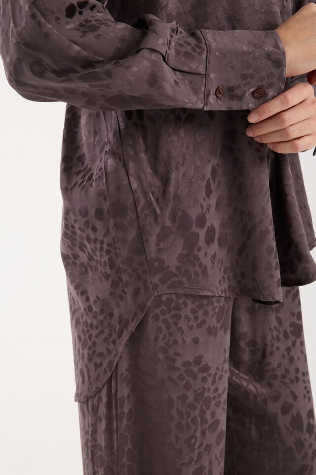 Kadın Desenli ve Dokulu Salaş Gömlek L - FÜME ANRESİT