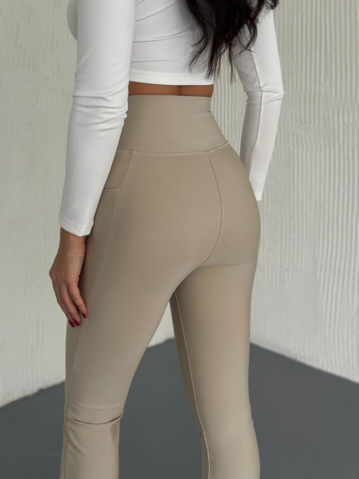 Kadın Günlük ve Spor İspanyol Tayt Pantolon M - BEJ