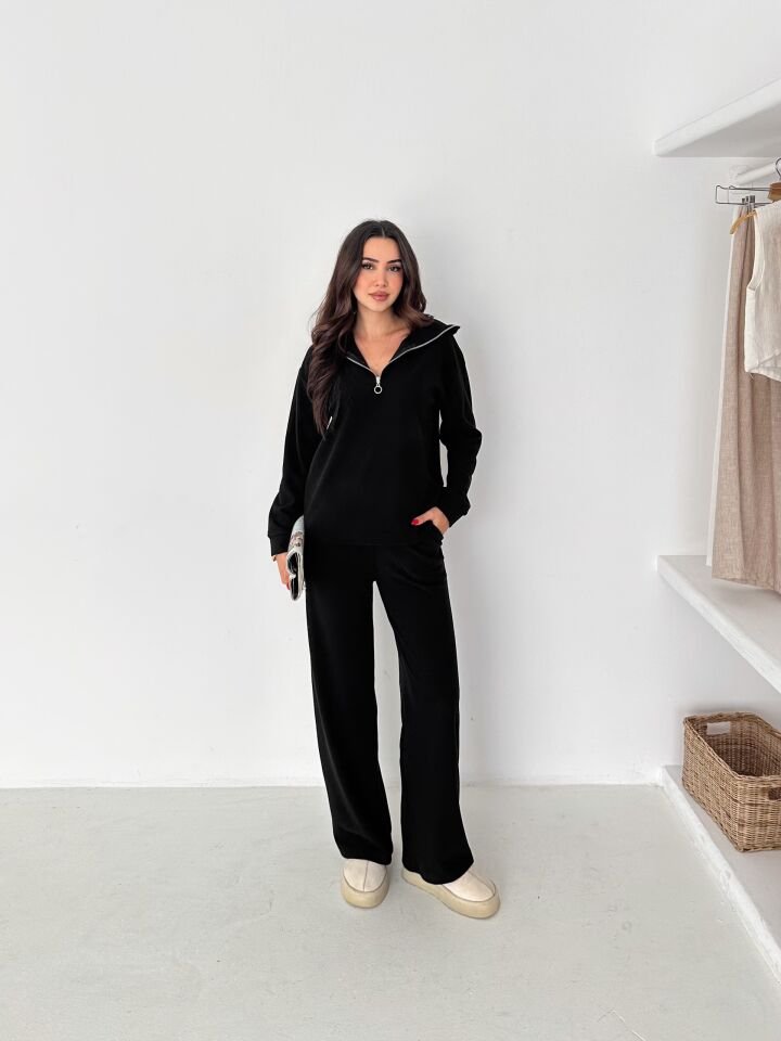 Kadın Fermuarlı Selanik Kumaş Rahat Fit Eşofman Takımı 2595