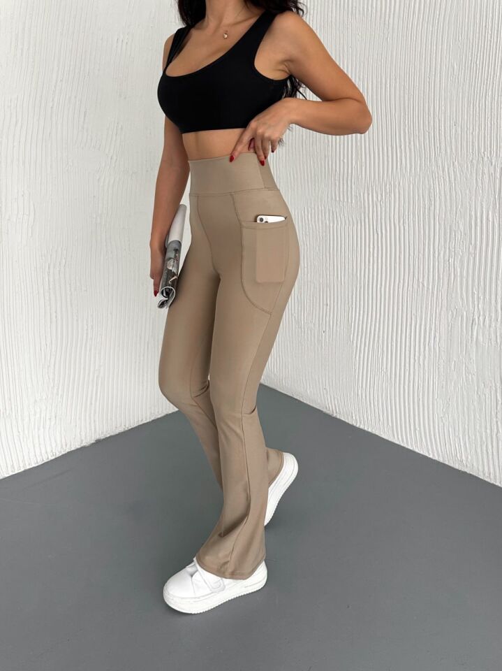 Kadın Günlük ve Spor İspanyol Tayt Pantolon L - BEJ