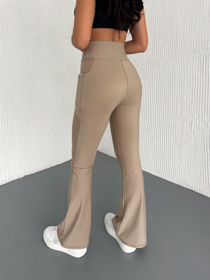 Kadın Günlük ve Spor İspanyol Tayt Pantolon L - BEJ