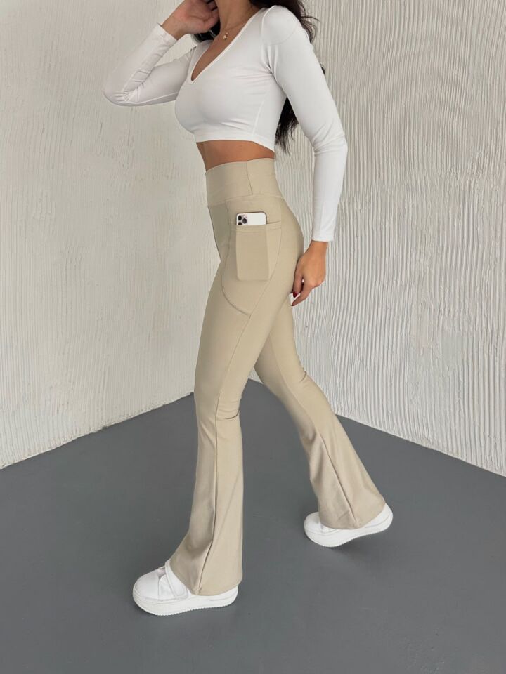 CEPLİ İSPANYOL TAYT PANTOLON /CEPLİ İSPANYOL TAYT GÜNLÜK VE SPOR KULLANIM XL - BEJ