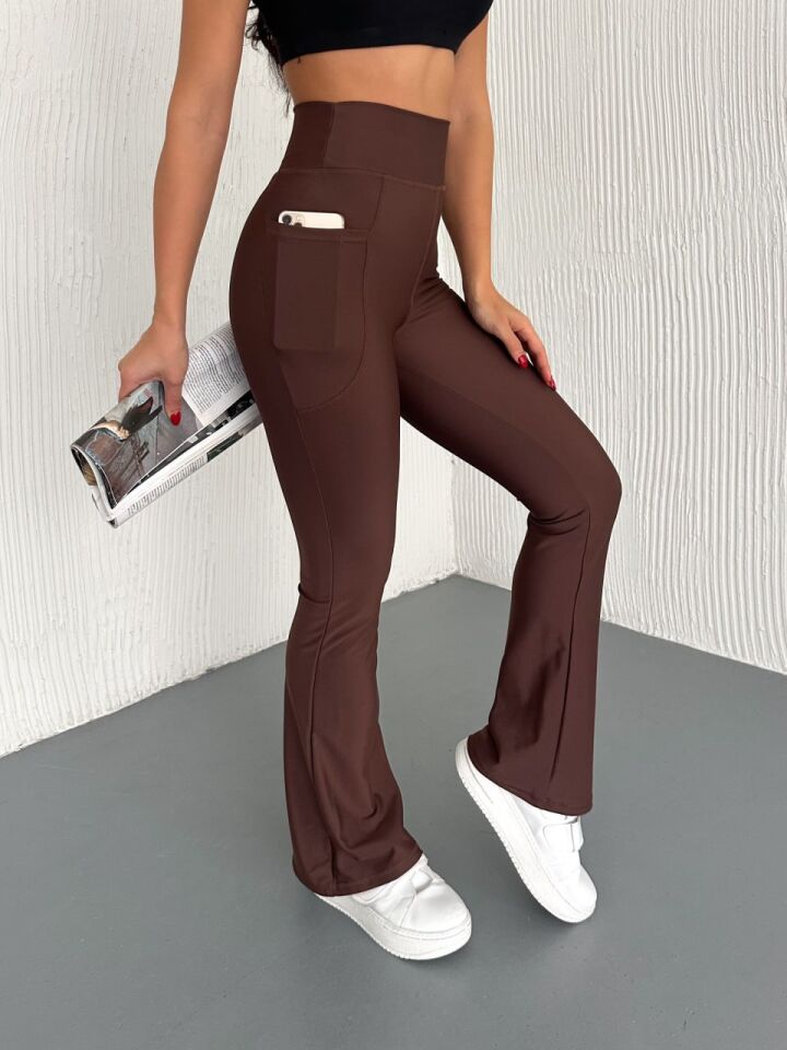 Kadın Günlük ve Spor İspanyol Tayt Pantolon S - KAHVERENGİ