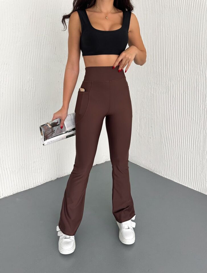 Kadın Günlük ve Spor İspanyol Tayt Pantolon M - KAHVERENGİ
