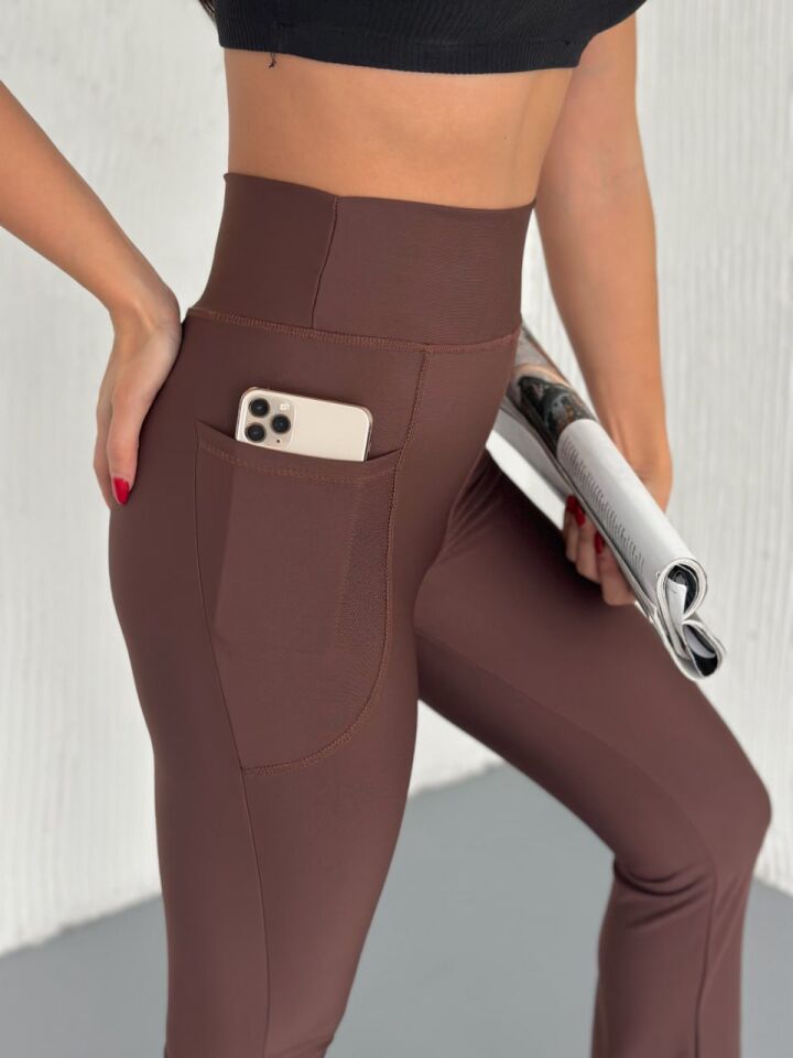 Kadın Günlük ve Spor İspanyol Tayt Pantolon L - KAHVERENGİ