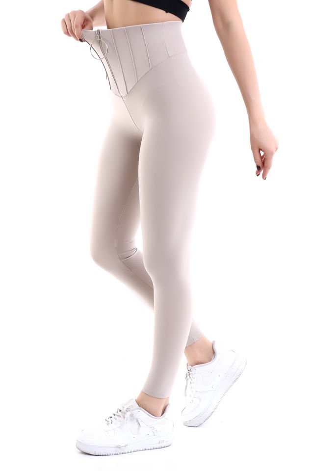 Halka Fermuarlı Tayt S - BEJ