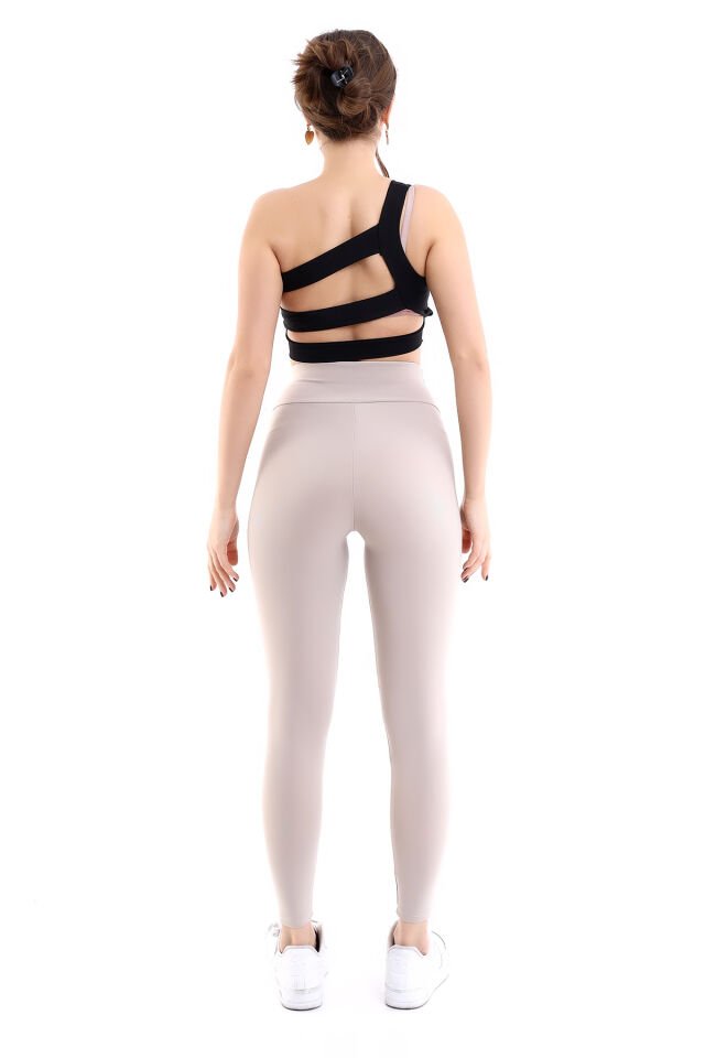 Kadın Halka Fermuarlı Tayt L - BEJ