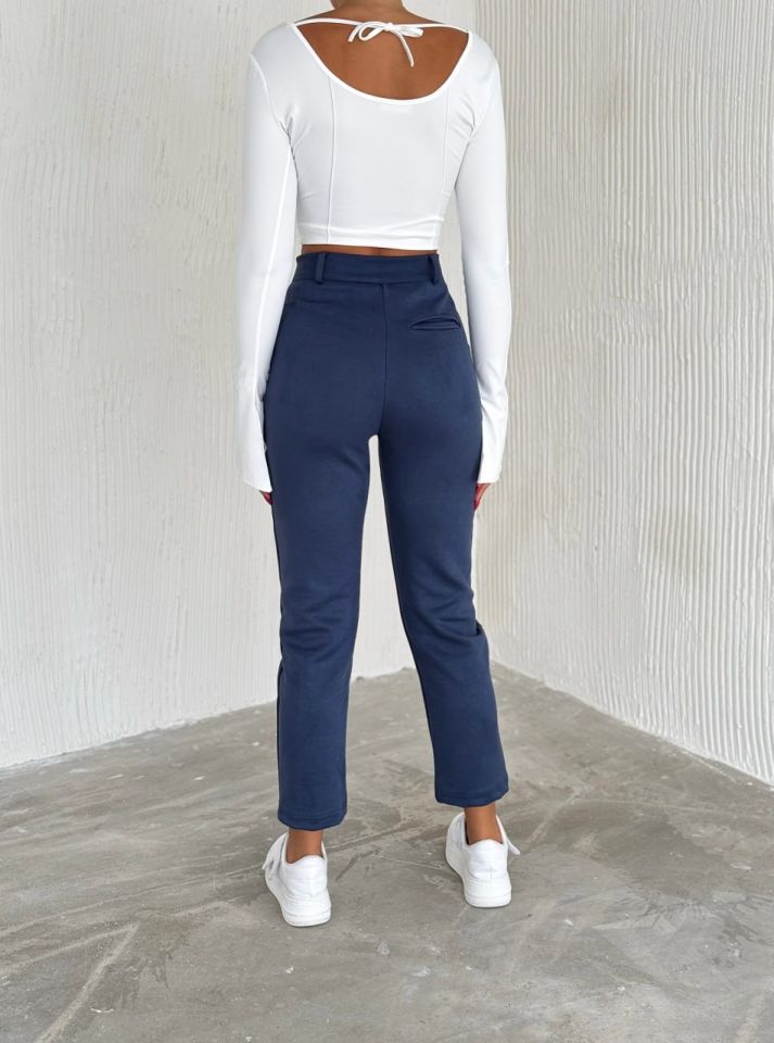 Kadın Süet Yüksek Bel Havuç Pantolon / women suede fabric high waist trousers M - LACİVERT