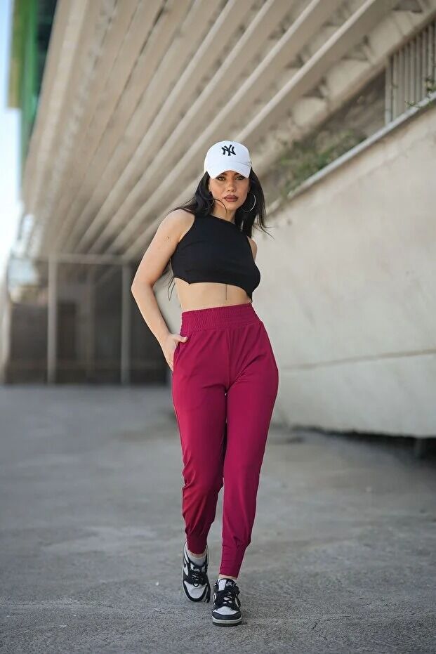 Kadın Yazlık Scuba Dalgıç 8Cm Lastik Kemerli Paça Pile Detaylı Eşofman Altı WM M - BORDO