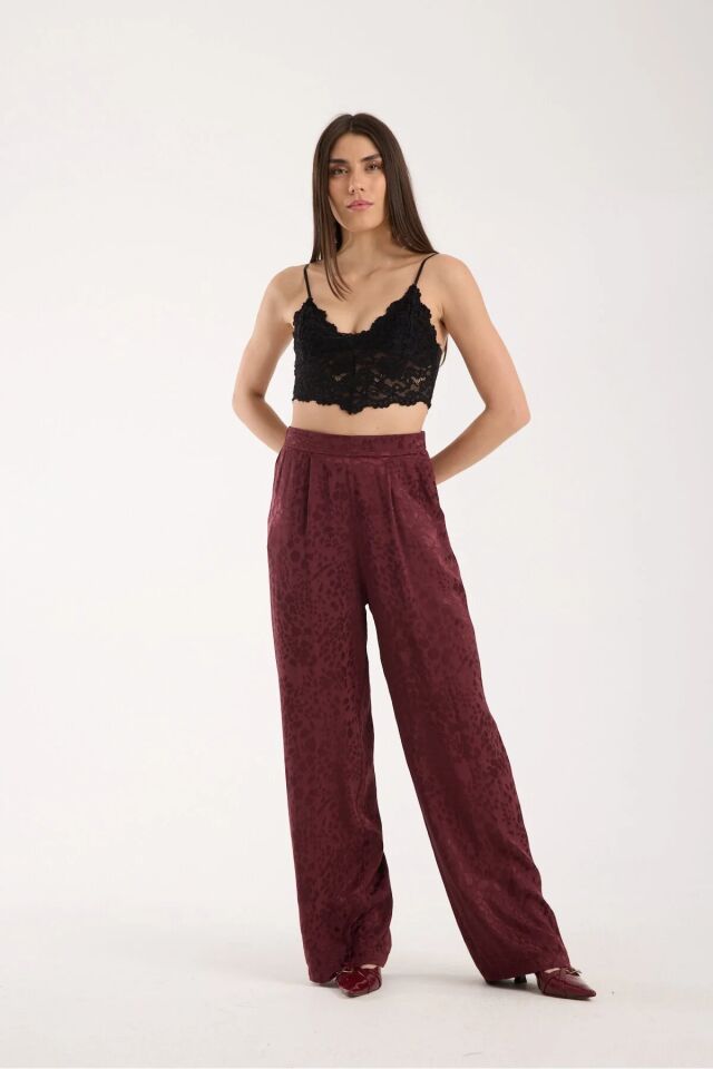 Kadın Günlük Baggy Pantolon ve Dokulu Salaş Gömlek Takım S - BORDO