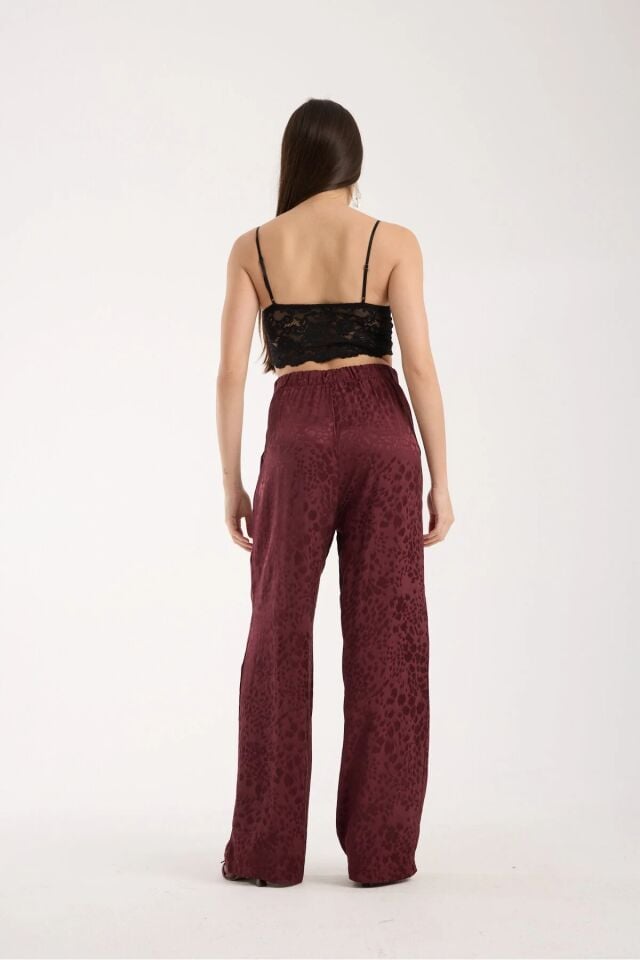 Kadın Günlük Baggy Pantolon ve Dokulu Salaş Gömlek Takım L - BORDO