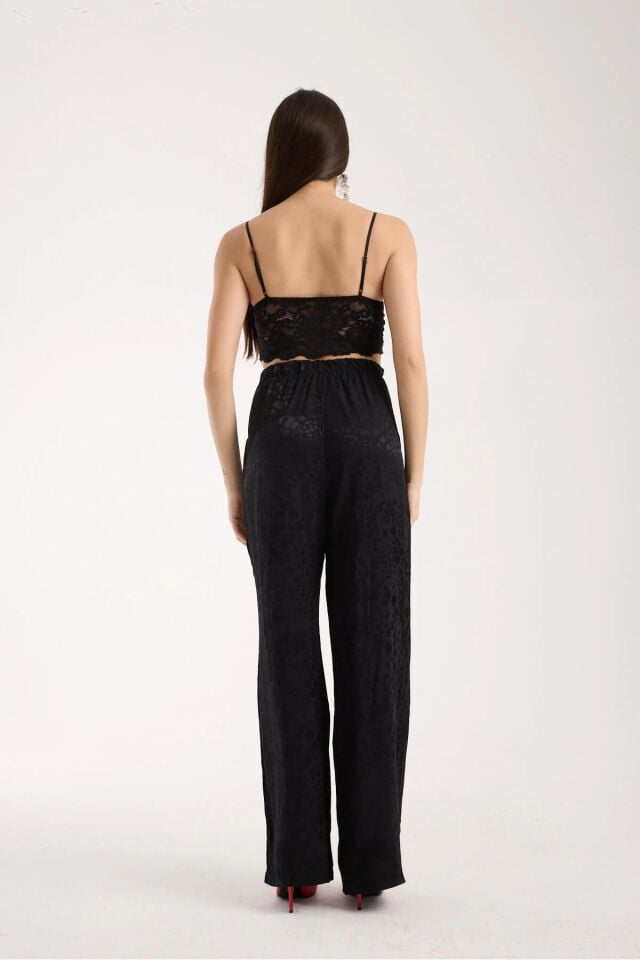 Kadın Günlük Baggy Pantolon ve Dokulu Salaş Gömlek Takım L - SİYAH